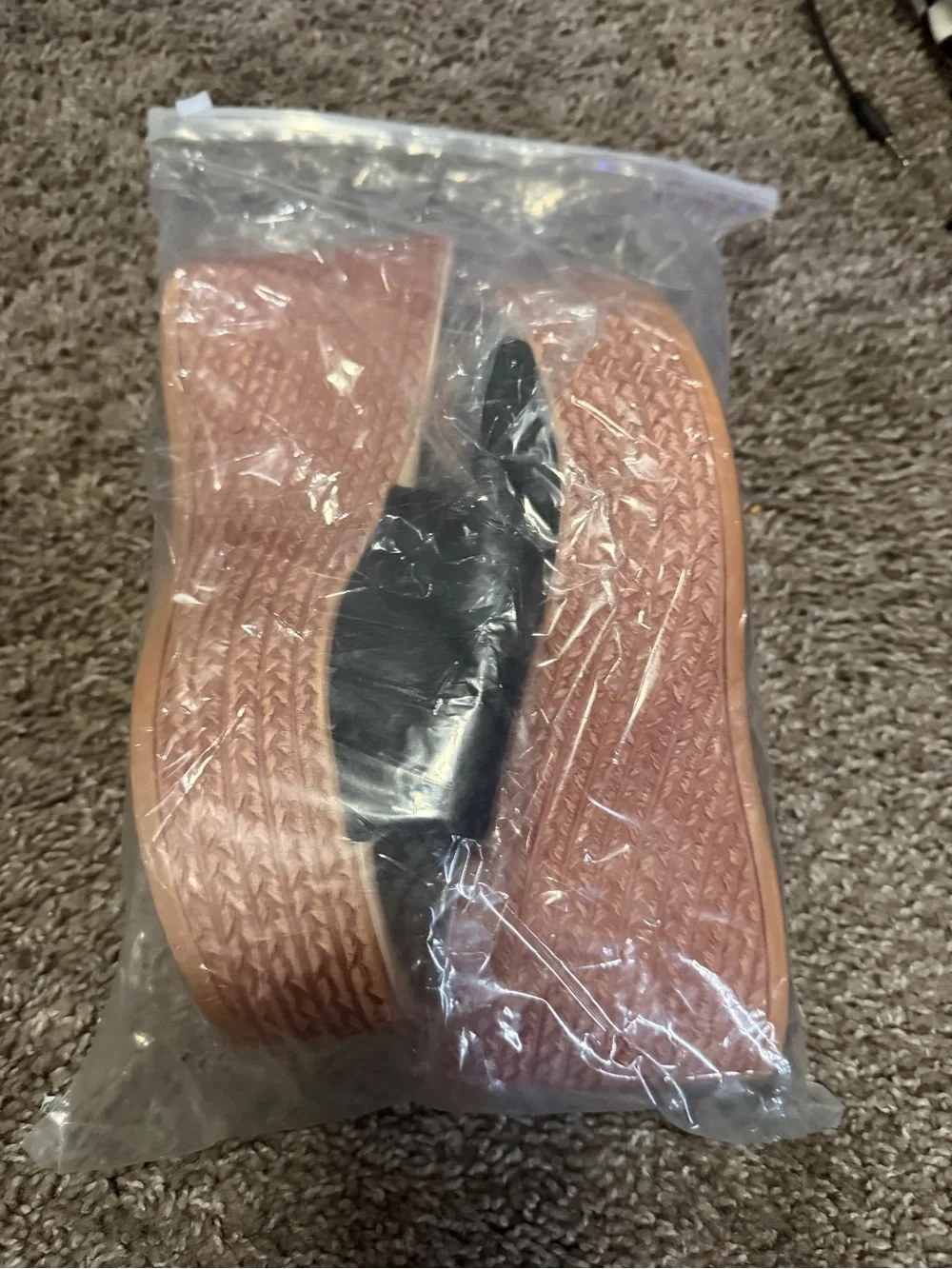 Fergalicious Black and Rose Gold Wedge Slide Sandals